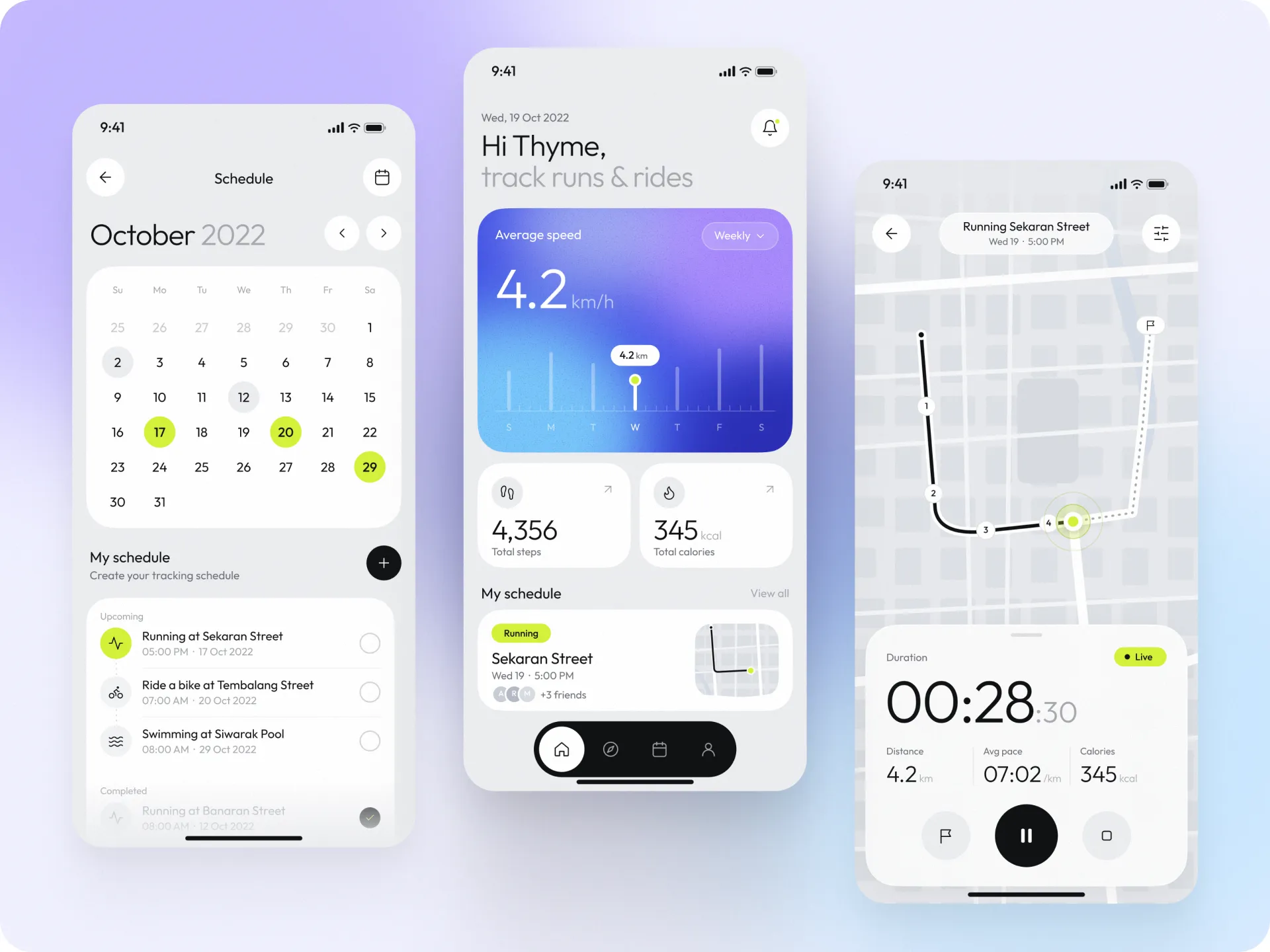 Sports tracker, mobile app concept