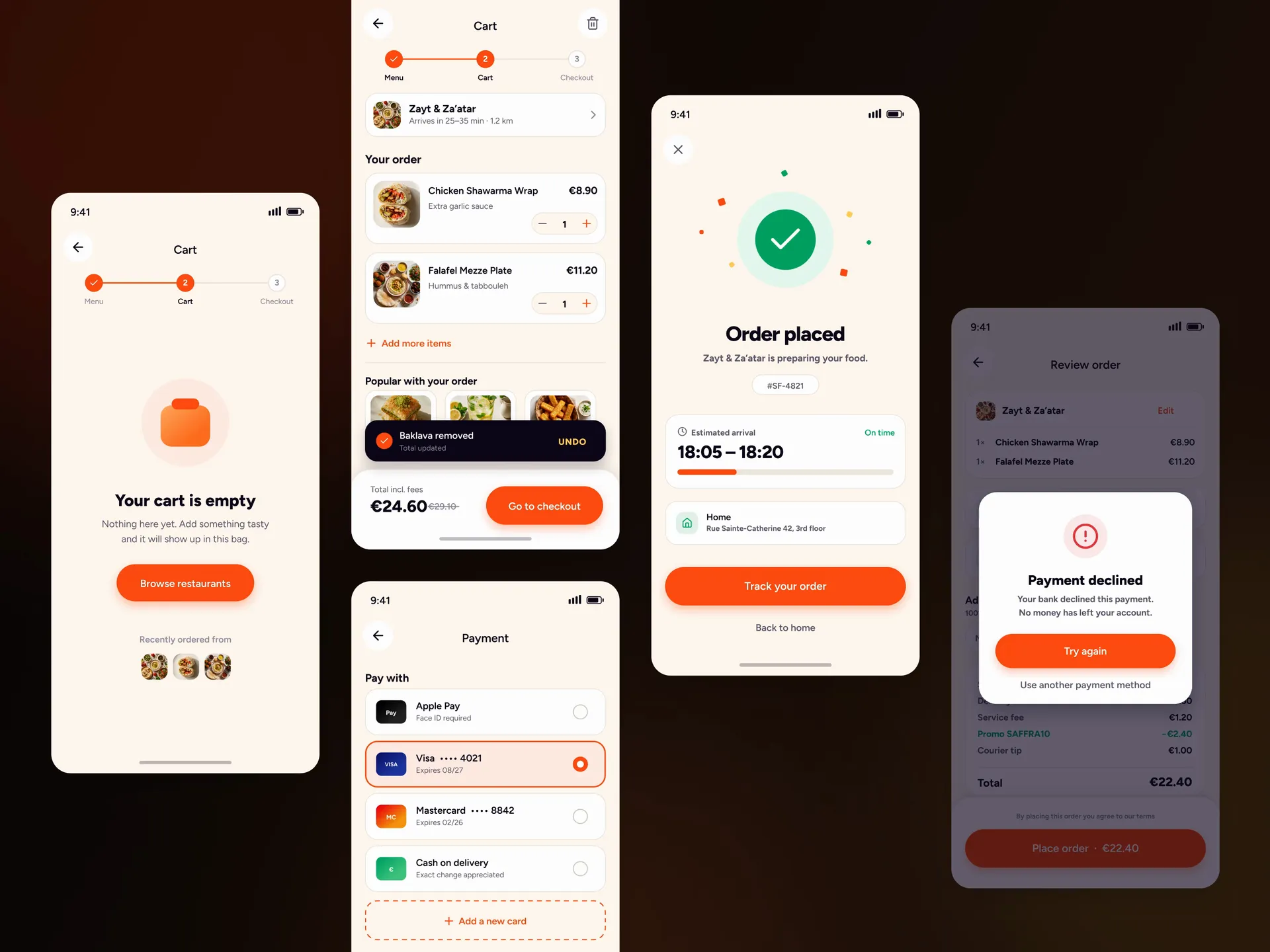 Saffra checkout, mobile app concept