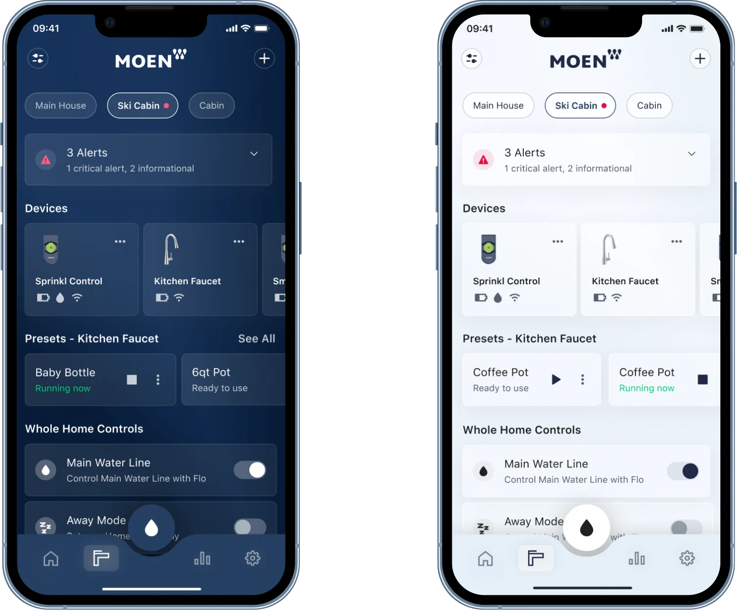 Moen — Dark Mode Implementation Across Screens