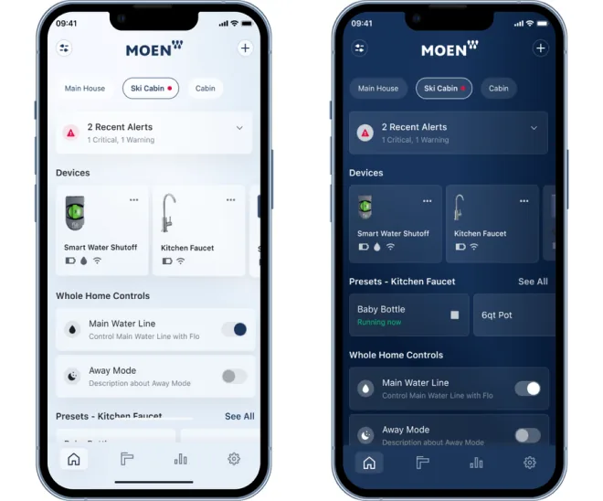 Moen — Light and Dark Mode Design Comparison